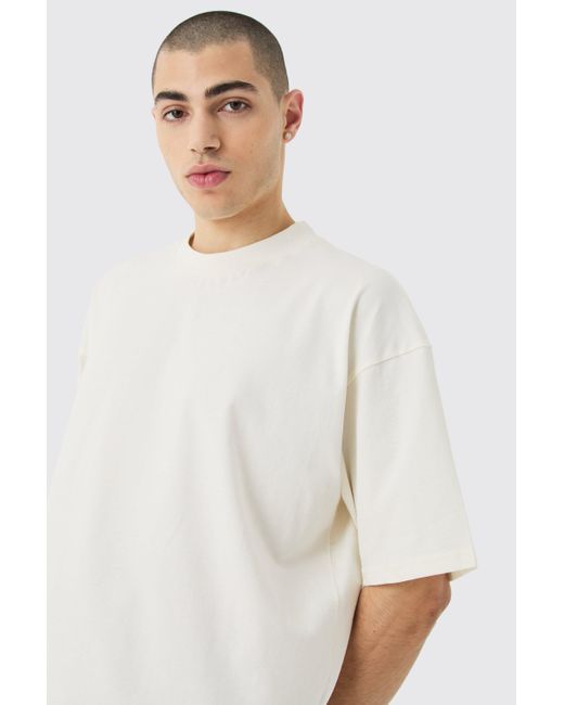 BoohooMAN White Oversized Extended Neck Boxy Heavyweight T-shirt for men