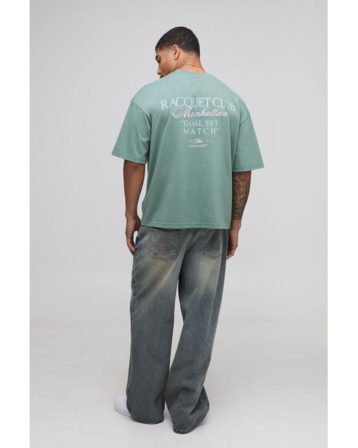 BoohooMAN Green Oversized Boxy Racquet Club Embroidered T-Shirt for men