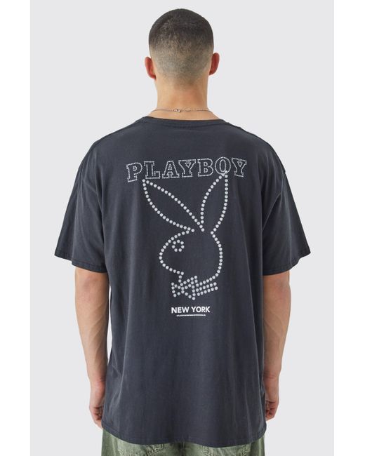 Boohoo Blue Oversized Playboy Rhinestone License T-shirt