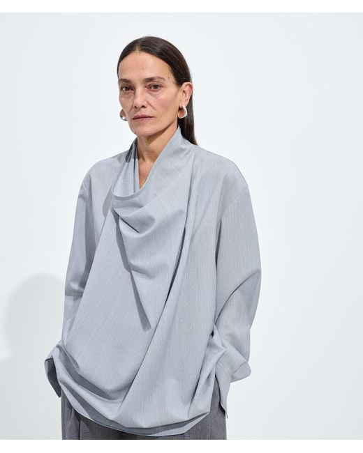 Bottega Veneta Blue Light Wool Toile Blouse