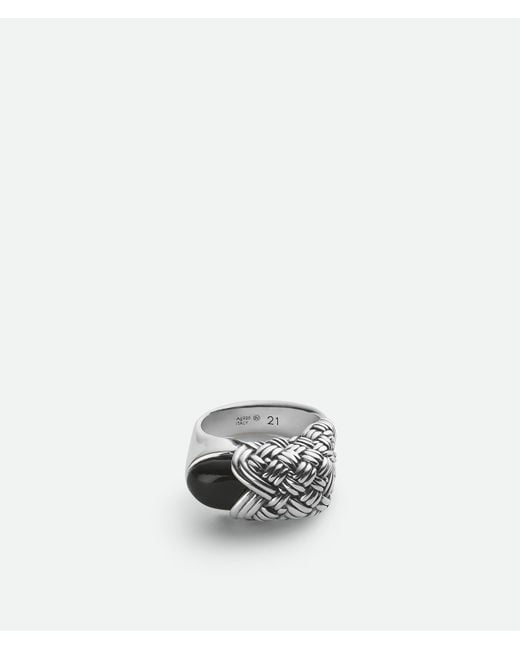 Bottega Veneta White Intreccio Ring