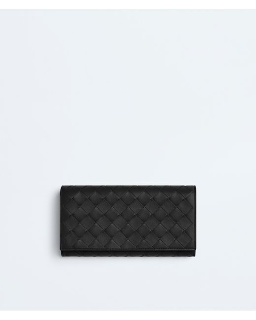 Bottega Veneta Black Intrecciato Large Flap Wallet