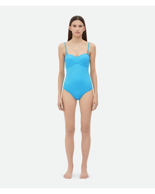 Bottega Veneta Blue Stretch Nylon Bustier Swimsuit