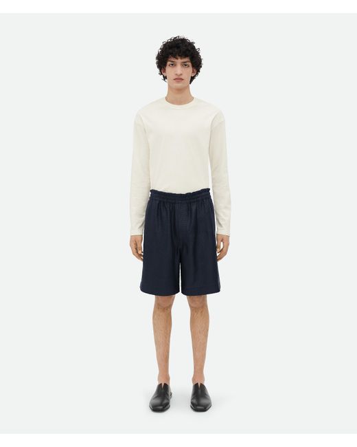 Bottega Veneta White Mini Intrecciato Leather Shorts for men
