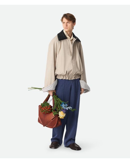 メンズ Bottega Veneta チノプリント レザー ブルゾン Blue