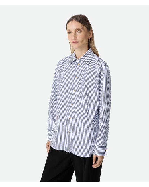 Bottega Veneta Blue Hemd Aus Baumwollpopeline Mit Nadelstreifen