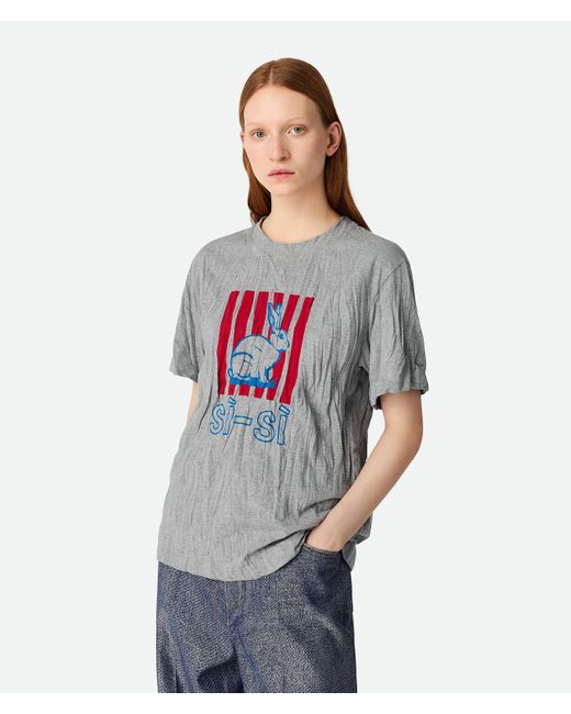 BOTTEGA VENETA コットン プリント ジャージー Tシャツ グレー Bottega Veneta クラッシュド コットン プリント ジャージー T