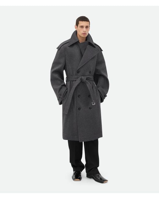 Bottega Veneta Double Face Wool Trench Coat in Black for Men