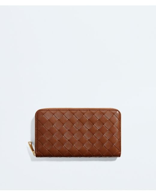 Bottega Veneta Brown Intrecciato Zip Around Wallet