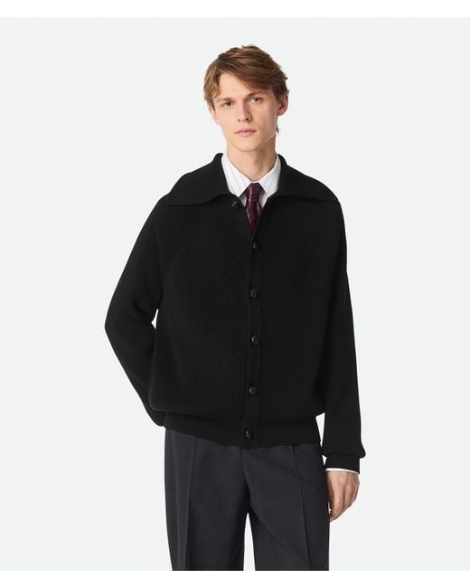 メンズ Bottega Veneta コットン イングリッシュリブ カーディガン Black