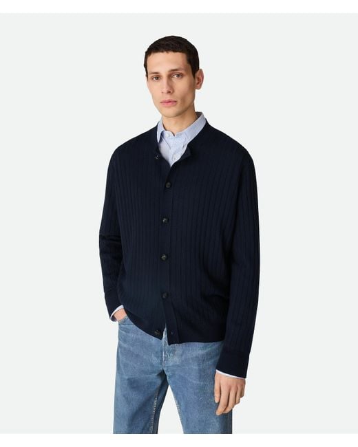 Bottega Veneta Blue Wool Rib Cardigan for men