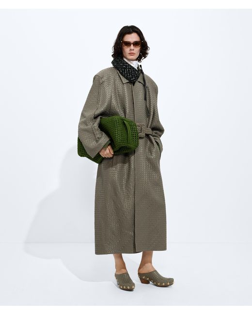 Bottega Veneta Green Intrecciato Leather Coat