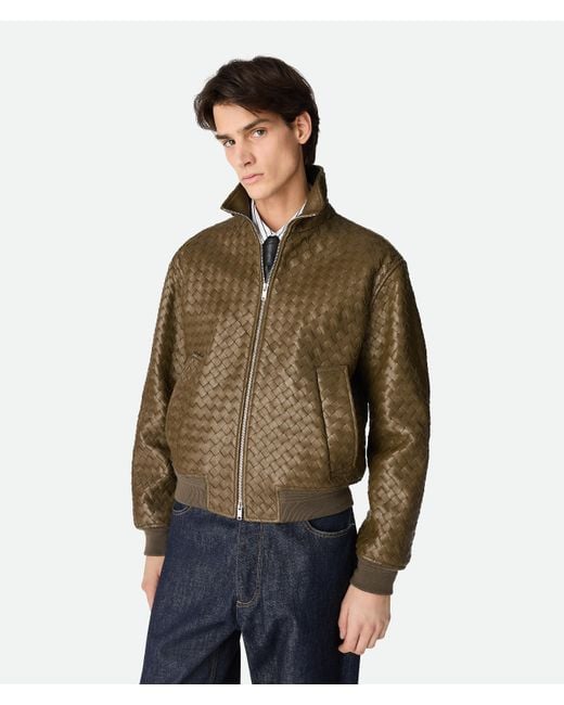 Bottega Veneta Green Intrecciato Leather Blouson for men