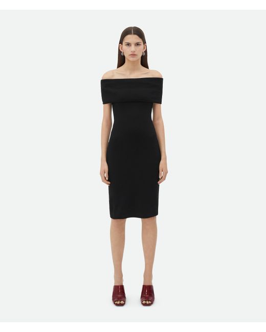 Bottega Veneta Black Schulterfreies Kleid Aus Texturiertem Nylon