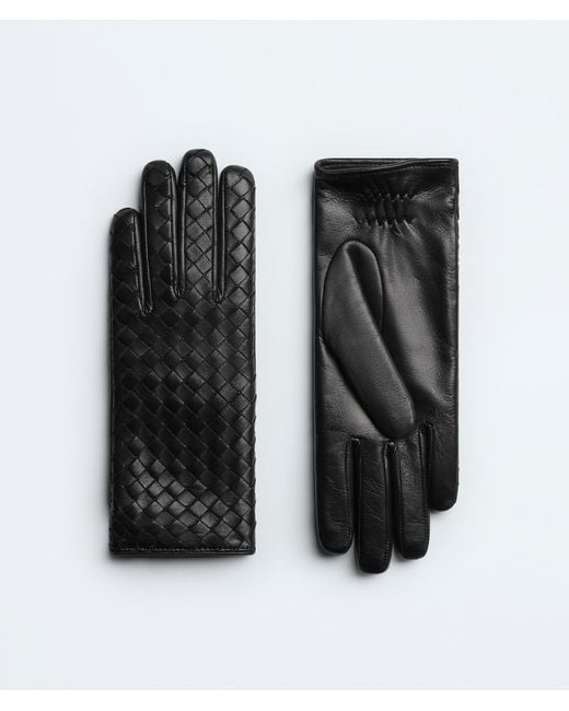 Bottega Veneta Black Intrecciato Leather Gloves