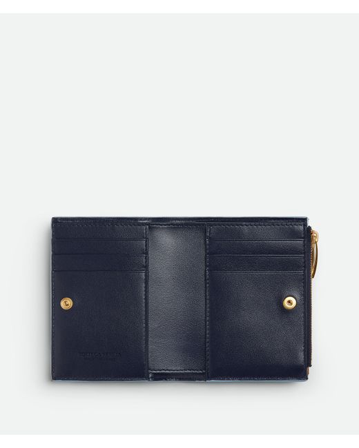 Bottega Veneta Blue Intrecciato Small Bi-Fold Wallet