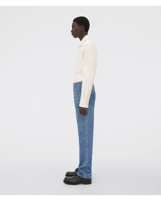 メンズ Bottega Veneta デニムエフェクトプリント レザー パンツ Blue