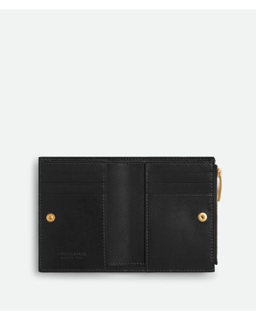 Bottega Veneta Black Small Intrecciato Bi-Fold Zip Wallet