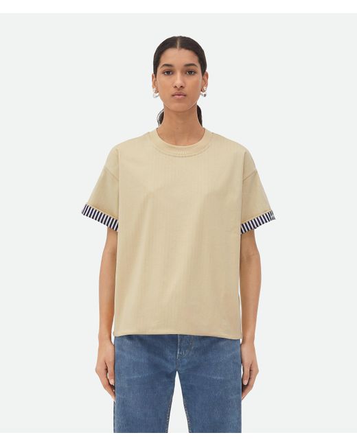Bottega Veneta Natural Double Layer Striped Cotton T-Shirt