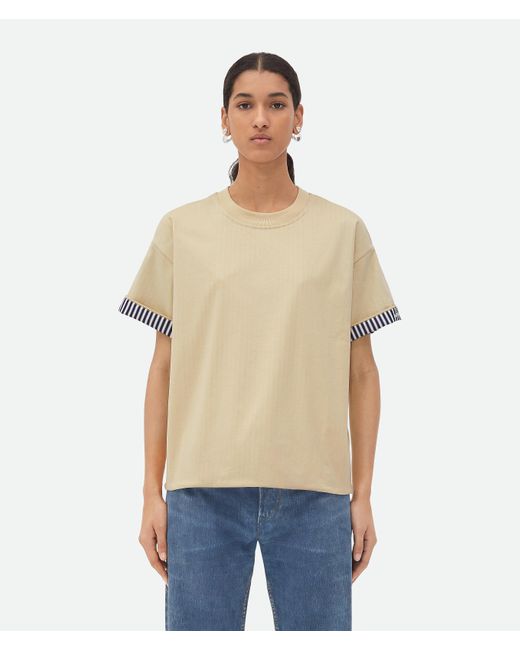 Bottega Veneta ダブルレイヤー ストライプ コットン Tシャツ Natural