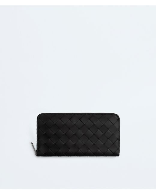 Bottega Veneta Black Intrecciato Zip Around Wallet for men
