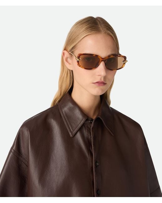 Bottega Veneta Brown Knot Rectangular Sunglasses