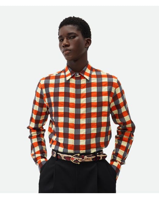 メンズ Bottega Veneta ギンガム コットン シャツ Red