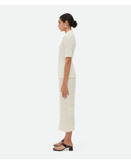 Bottega Veneta White Gerippter Wollrock