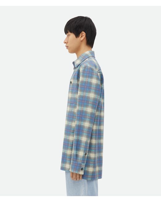 メンズ Bottega Veneta リラックスフィット フランネルプリント レザー シャツ Blue