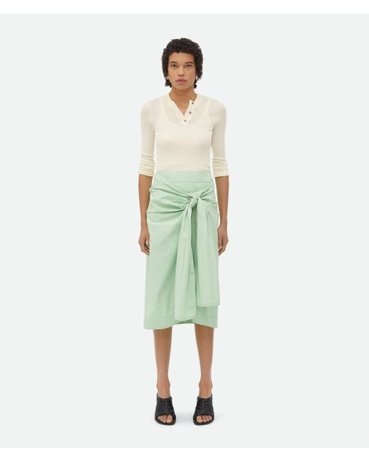 Bottega Veneta Green Compact Cotton Skirt With Knot Detail