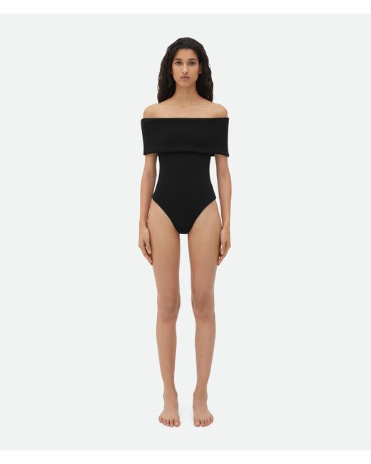 Bottega Veneta Black Stretch Nylon Off-The-Shoulder Swimsuit