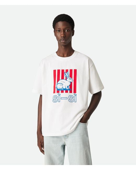 Bottega Veneta White Cotton Printed Jersey T-Shirt for men