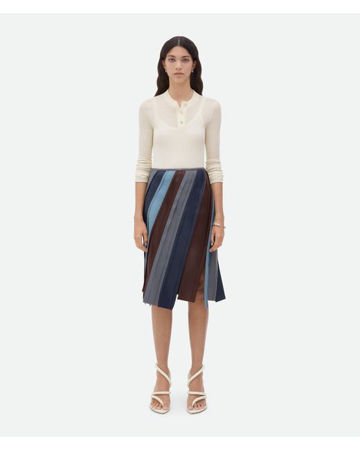 Bottega Veneta Blue Striped Leather Skirt