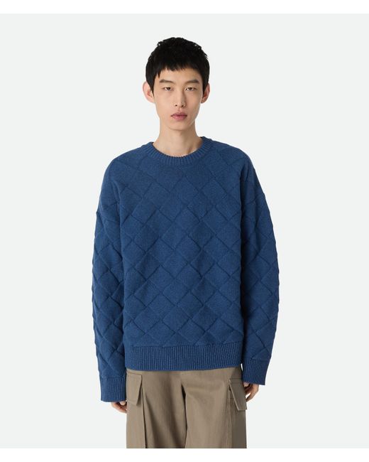 Bottega Veneta Blue Intrecciato Wool Sweater for men