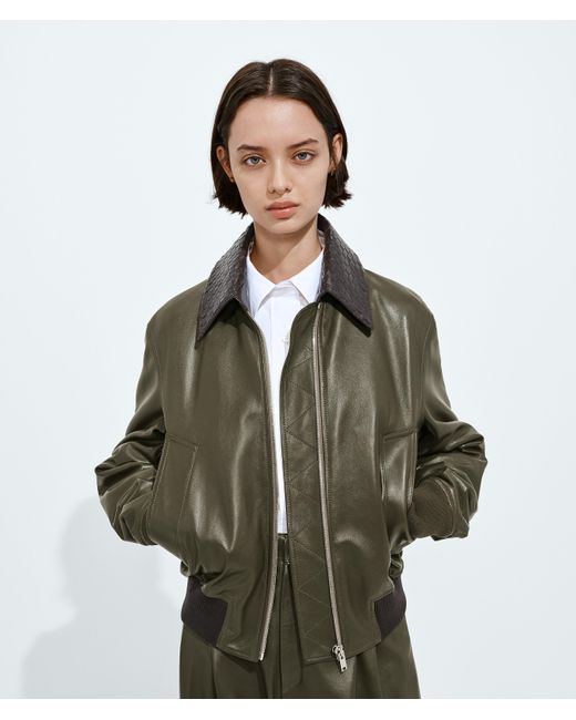 Bottega Veneta Green Shiny Leather Blouson
