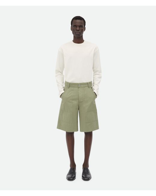 Bottega Veneta Green Light Cotton Twill Cargo Shorts for men