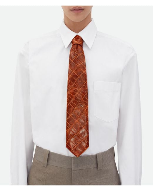 Bottega Veneta Embossed Crocodile Leather Tie in Brown for Men Lyst