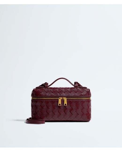 Bottega Veneta Purple Mini Intrecciato Pattern Vanity Case With Removable Shoulder Strap (L 23 X H 13 X D 6 Cm)