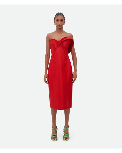 Bottega Veneta Red Bottega Veneta Shiny Leather Bustier Dress