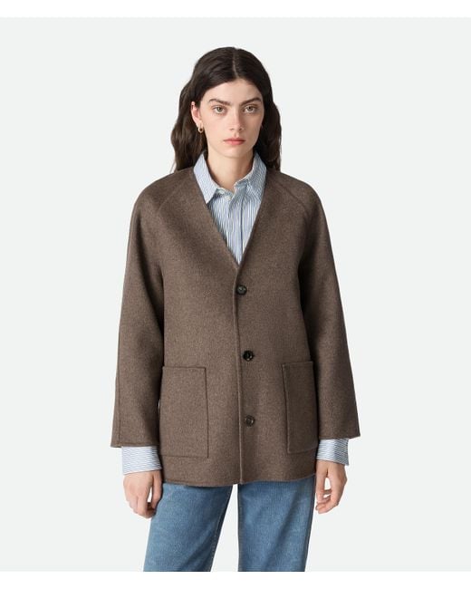 Bottega Veneta Brown Mantel Aus Doubleface-Wolle