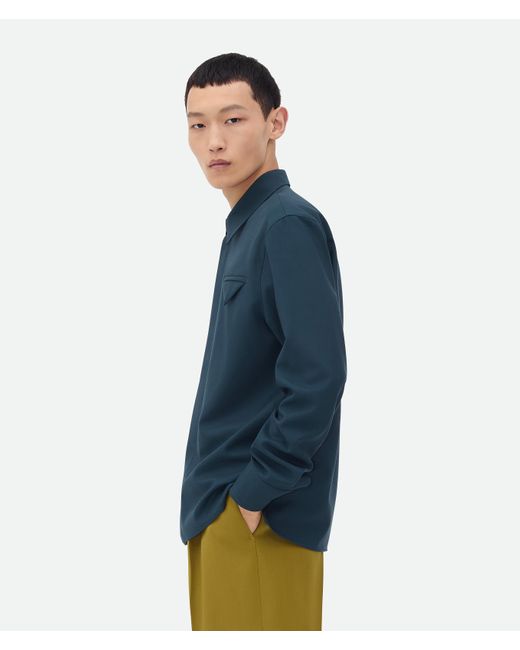 メンズ Bottega Veneta ライト ウールツイル シャツ Blue
