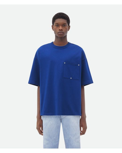 T-shirt In Jersey Con Tasca A V di Bottega Veneta in Blue da Uomo