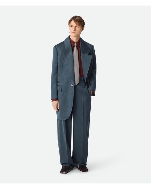 メンズ Bottega Veneta ウール サトル シェブロン コート Blue