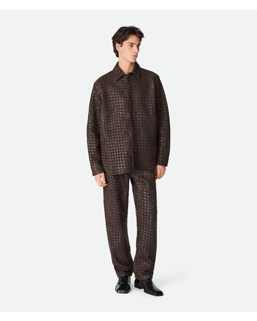 メンズ Bottega Veneta イントレチャートレザー＆スエード シャツ Brown