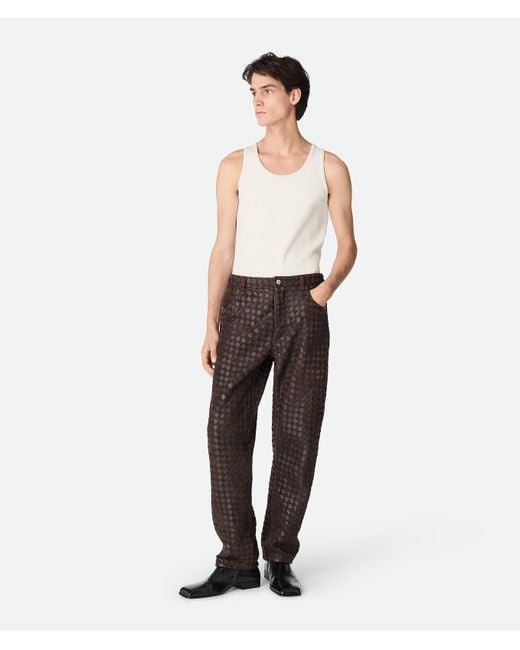 Bottega Veneta White Intrecciato Leather And Suede Straight Trousers for men
