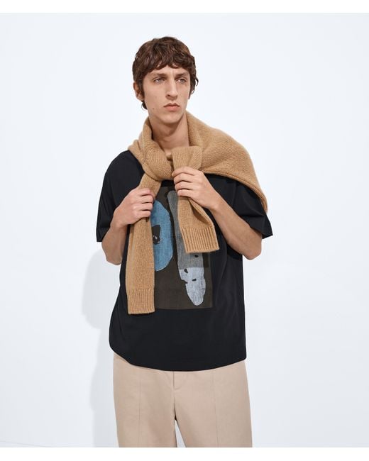 Bottega Veneta Black Cotton Jersey Printed T-Shirt for men