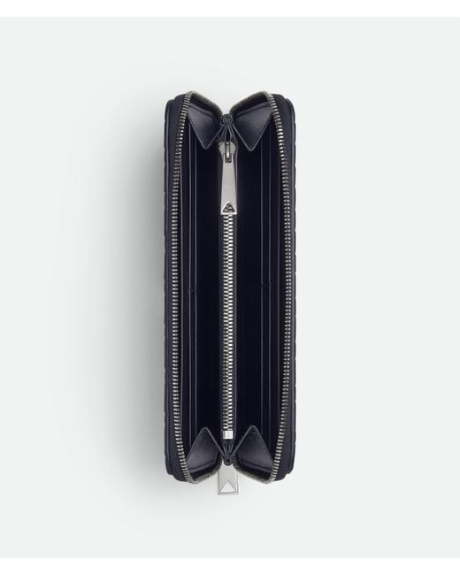 メンズ Bottega Veneta イントレチャート スタンプ ジップアラウンドウォレット Blue