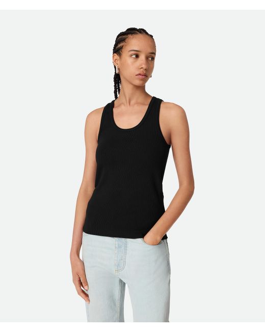 Bottega Veneta Black Stretch Rib Cotton Tank Top