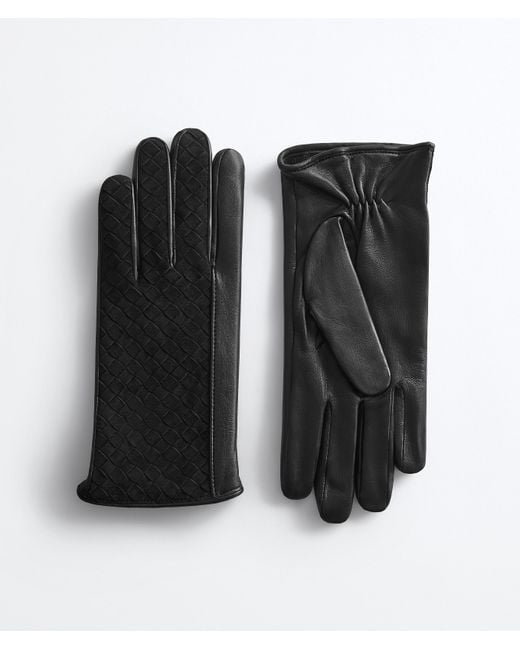 Bottega Veneta Black Intrecciato Suede Leather Gloves for men