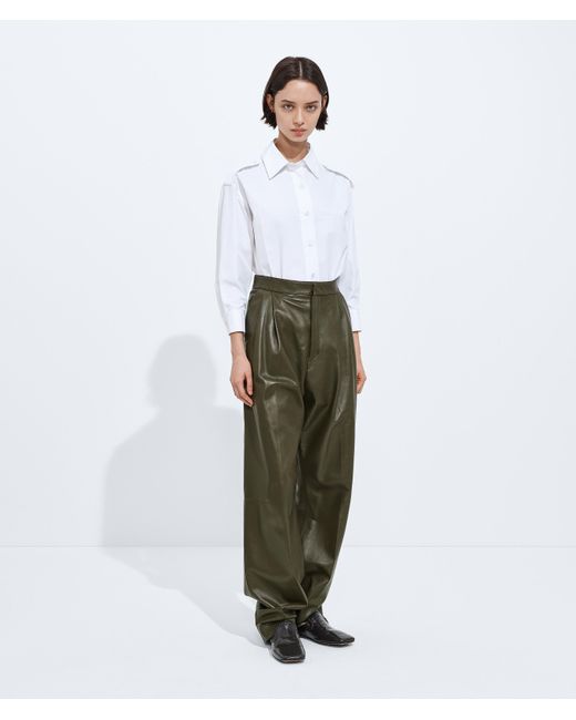 Bottega Veneta White Shiny Leather Trousers